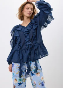 Bluzka Whisper Ruffle Dusty Rose Granatowa 