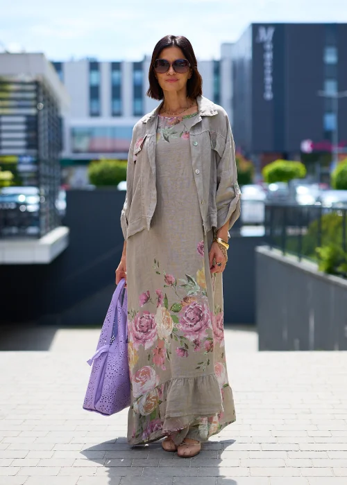 Sukienka Lniana Rosew Grace z Kurtką Taupe 