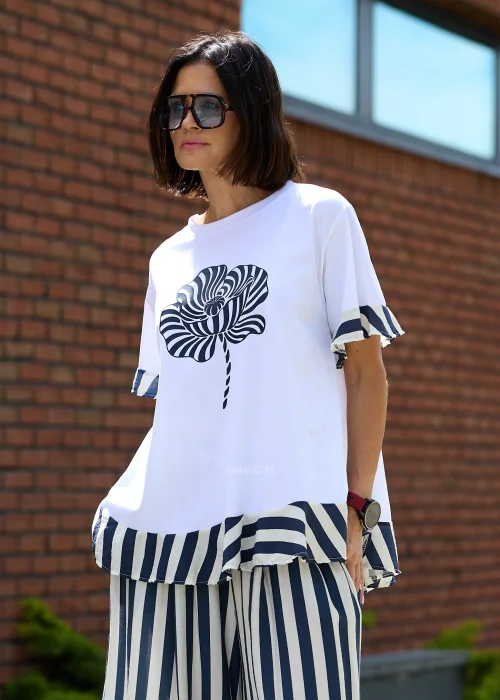 Bluzka Palm Navy Lines Biała
