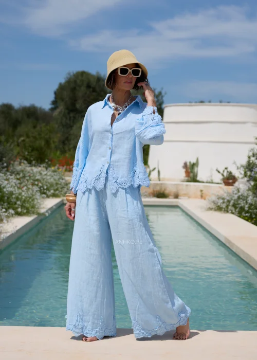 Spodnie Lniane Mirella Spresso Baby Blue 