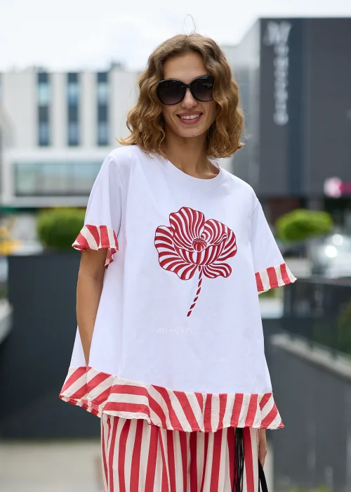 Bluzka Palm Coral Lines Biała