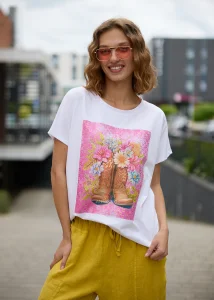 Bluzka Cowboy Boots Pink Biała  