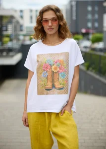 Bluzka Cowboy Boots Beige Biała 