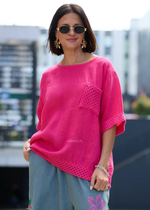 Bluzka Lniana Crochet Magenta 
