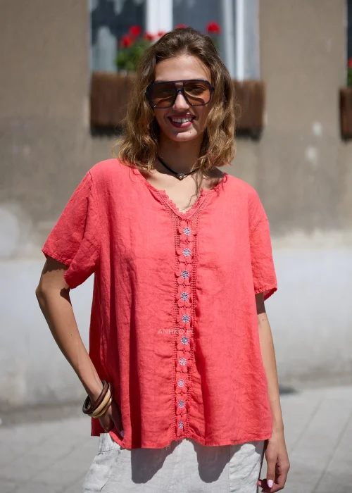 Bluzka Lniana Nor Elia Malinowa 