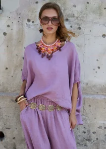Bluzka Lniana Sole Anne Wrzosowa 