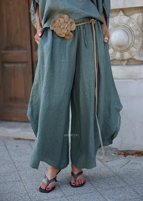 Spodnie Lniane Flow Long Khaki 