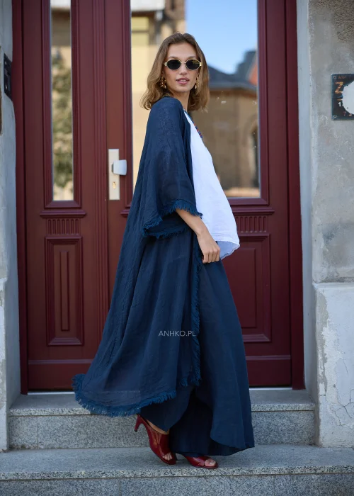 Kimono Lniane Frin Granatowe 